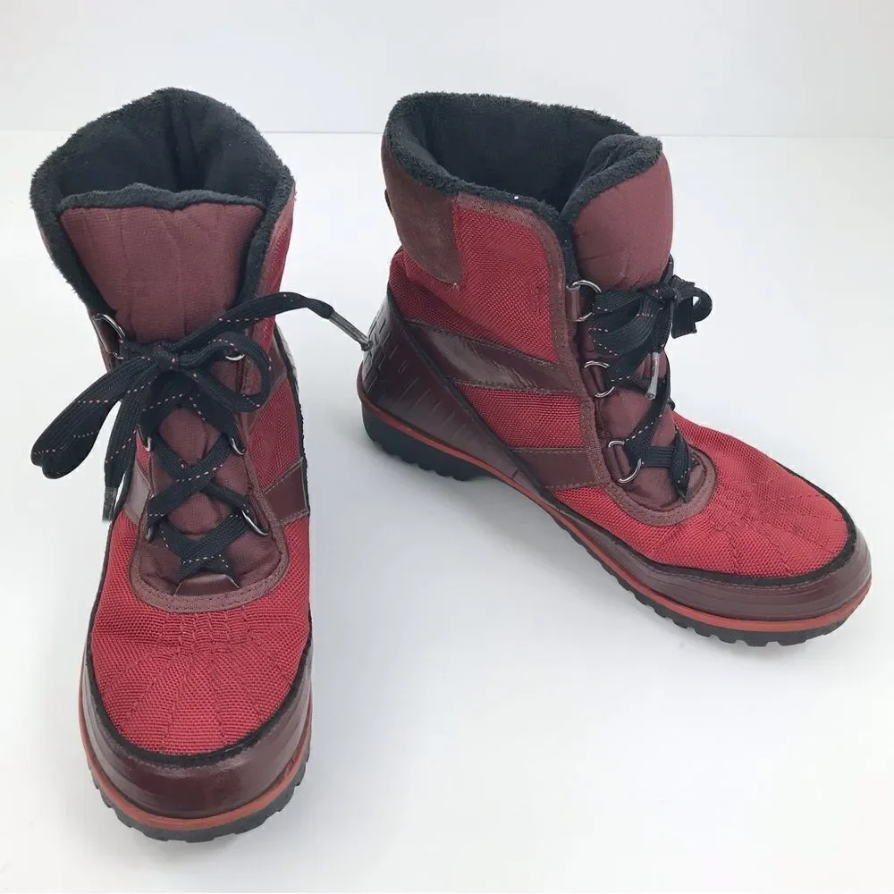 Sorel Tivoli Red Black Waterproof Insulated Lace Up Ankle Boots